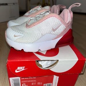 RARE HTF GENTLY USED NIKE AIR MAX 270 TD SIZE 6 WHITE/PINK GLAZE-PINK SALT